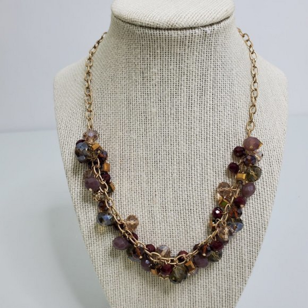 Beaded Necklace Brown Purple Beads Faceted‎ AB Stat